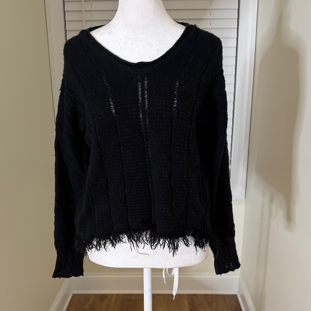 Women's Black Frayed Sweater